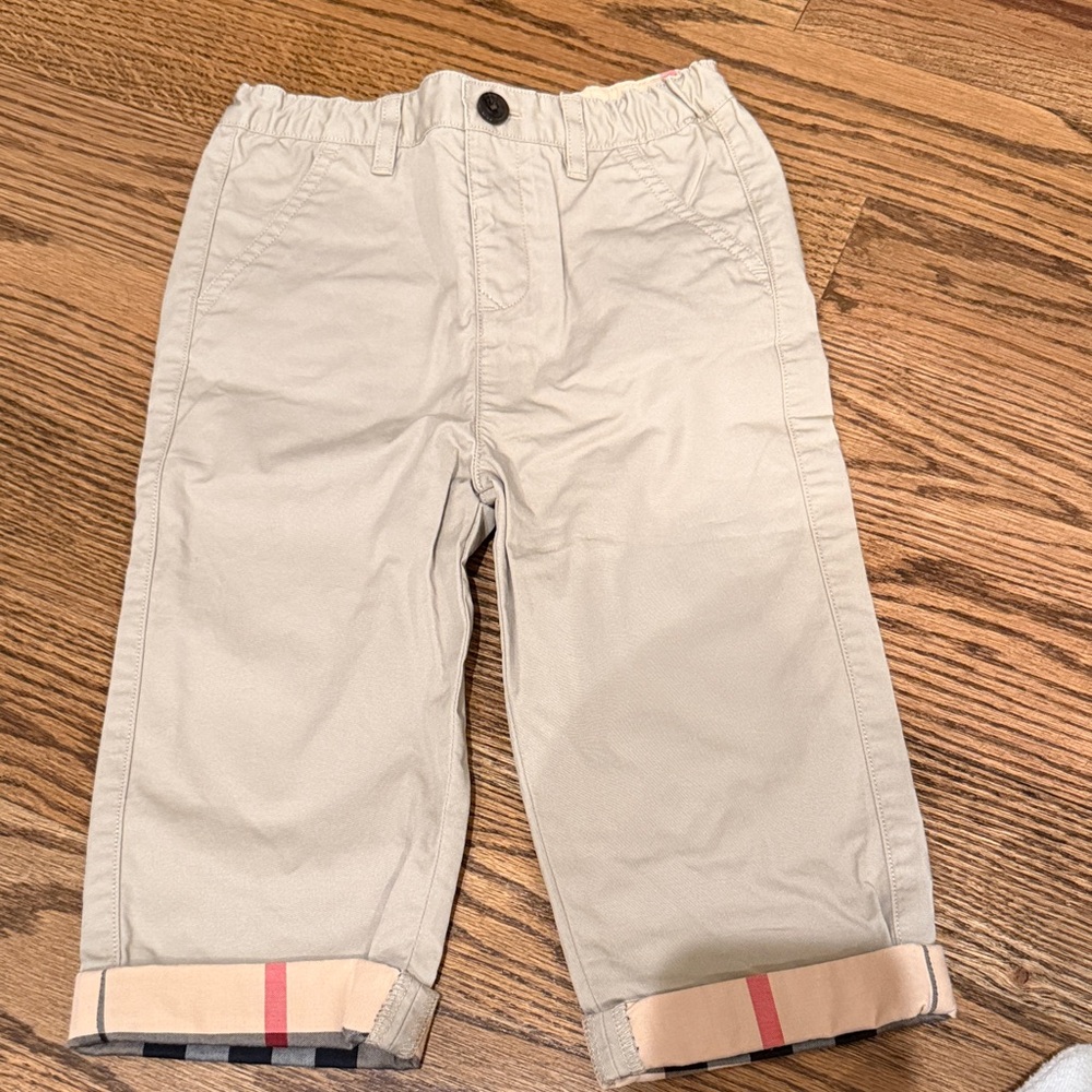 Kids Beige Pants with Plaid Cuffs